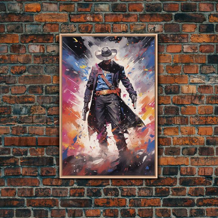 Cosmic Cyberpunk Cowboy Graffiti Art, Framed Canvas Print #4954