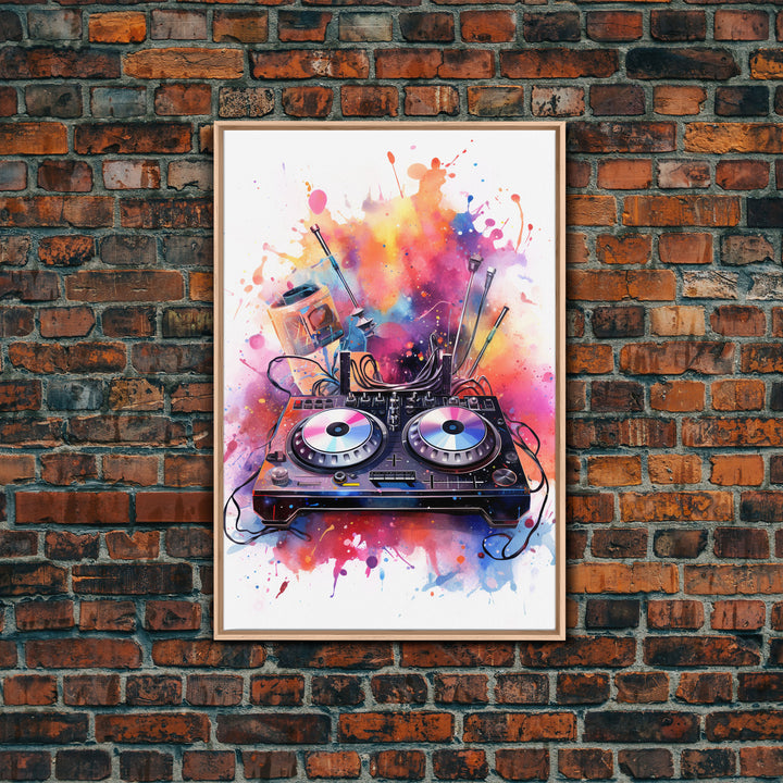 Two Turn Tables, DJ Art, Disc Jockey Decor, Music Studio Decor, Framed Canvas Print