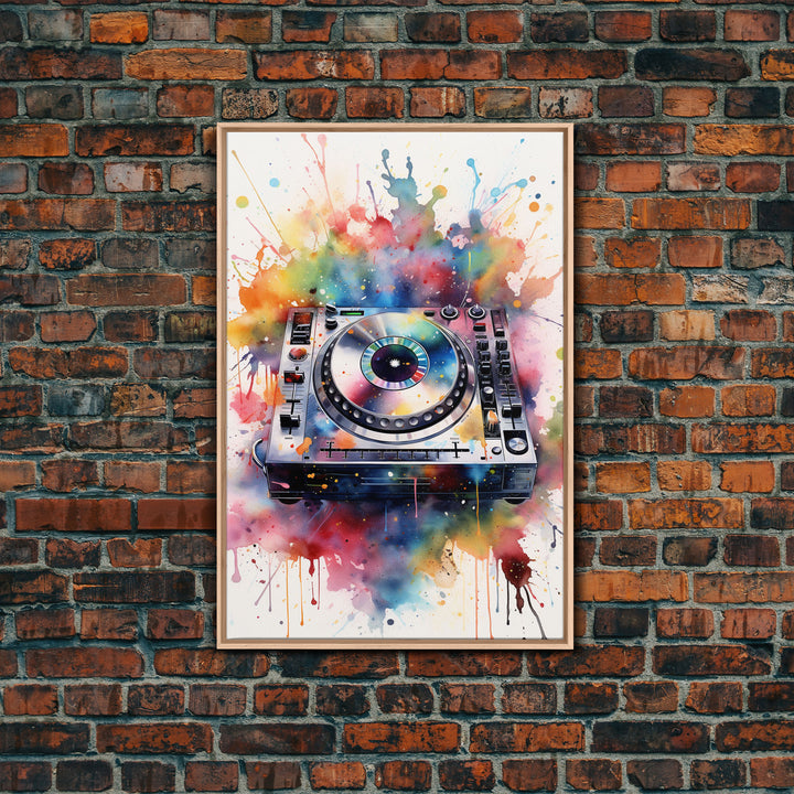 Turn Table Wall Art, DJ Art, Disc Jockey Decor, Music Studio Decor, Framed Canvas Print