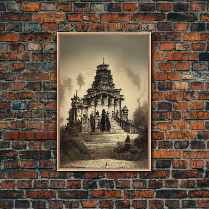 Incan Temple diagram art, canvas print, unique Mayan or Incan style temple diagram wall art, 1800s inca style wall art