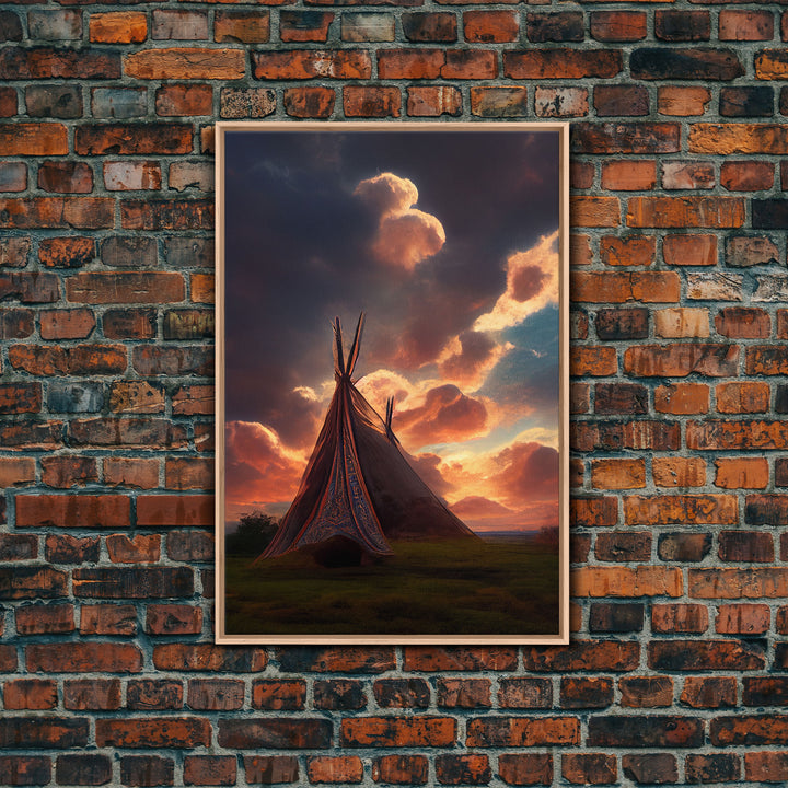 Native American Tipi Wall Art, Canvas Print, Early American Style Wall Decor