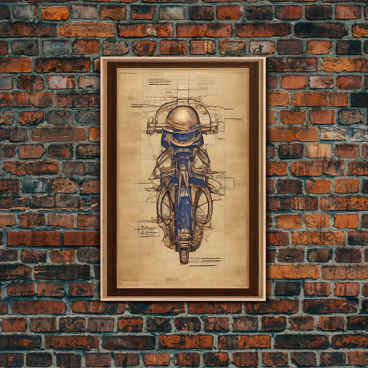 Da Vinci style steampunk motorcycle diagram, canvas print, man cave wall art, motorcycle art