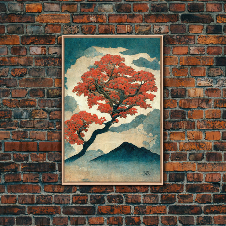 Japanese maple tree canvas print, vintage style wall art, woodblock print style wall art, unique abstract wall art, tree art