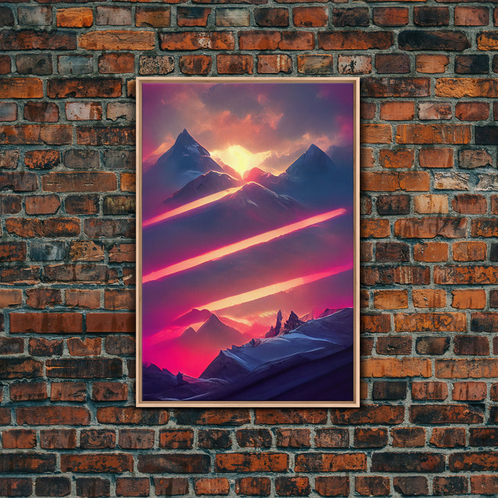 Vaporwave Mountain Landscape Canvas Print, Synthwave Landscape Art, Beautiful sunset in the mountains wall art, cool wall art