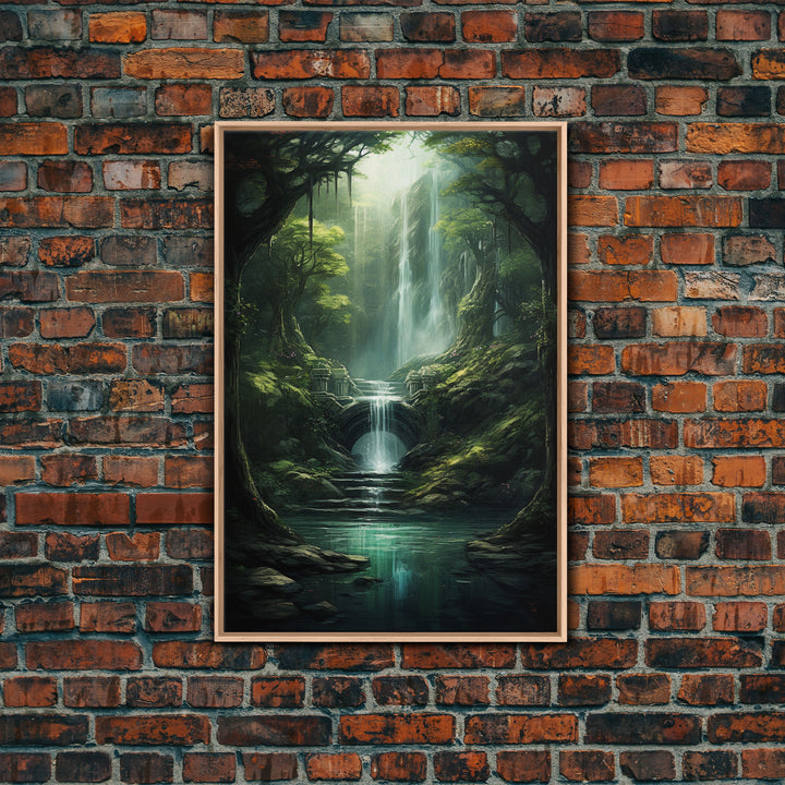 Enchanter Forest, Waterfalls Wall Art, Fantasy Artwork, Canvas Print, Wall Art, Vertical Print, Video Game Art, College Dorm Decor