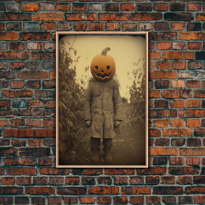 The Jack O' Lantern, Cursed Halloween Art, Spooky Decor, Creepy Wall Art, Framed Canvas Print, Jumpscare Halloween Art