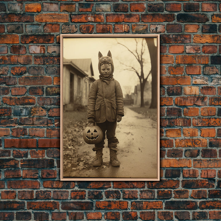 Trick Or Treater, Cool Halloween Art, Framed Canvas Print, Photography Print, Halloween Canvas Art, 1800s Halloween Art