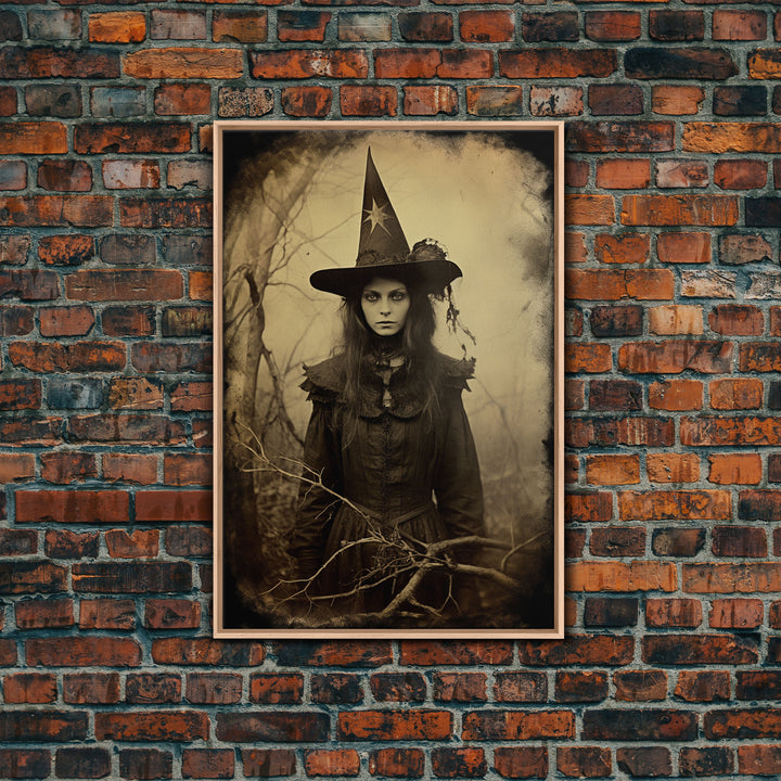 Witchy Art, Portrait of a Victorian Witch, Daguerreotype, Framed Canvas Print, Halloween Wall Art, Halloween Canvas, Fall Decor