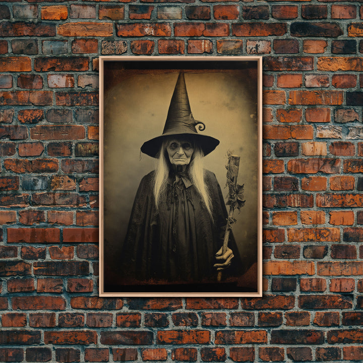 The Old Witch Portrait, Witchy Art, Portrait of a Victorian Witch, Daguerreotype, Framed Canvas Print, Halloween Wall Art, Halloween Canvas