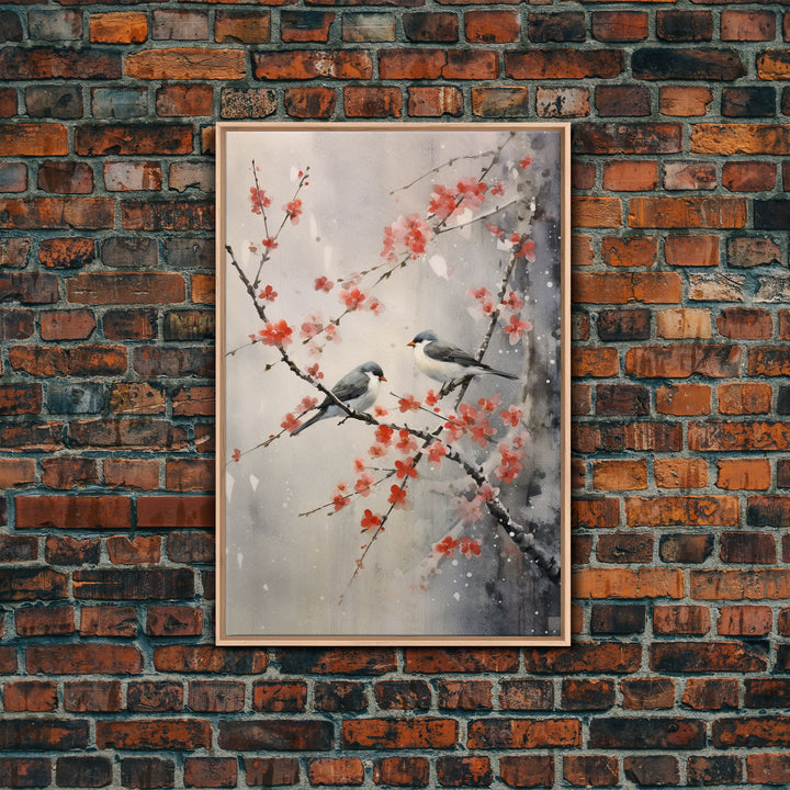 Cherry Blossom Tree, Japanese Wall Print, Bird Wall Art,  Asian Art, Canvas Print, Wall Art, Vertical Print, Country Home Decor, Office Art