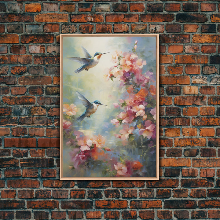 Hummingbirds Wall Art, Flowers Wall Print, Spring Art, Canvas Print, Wall Art, Vertical Art, Botanical Art Print, Gift For Women, Home Decor