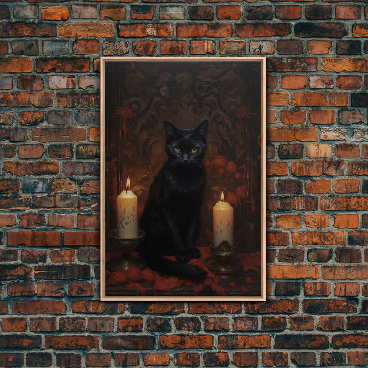 The Witch's Familiar, Black Cat Art, Halloween Retro Canvas / Canvas Print, Goth Wall Art, Goth Portrait Art, Goth Art 5x7