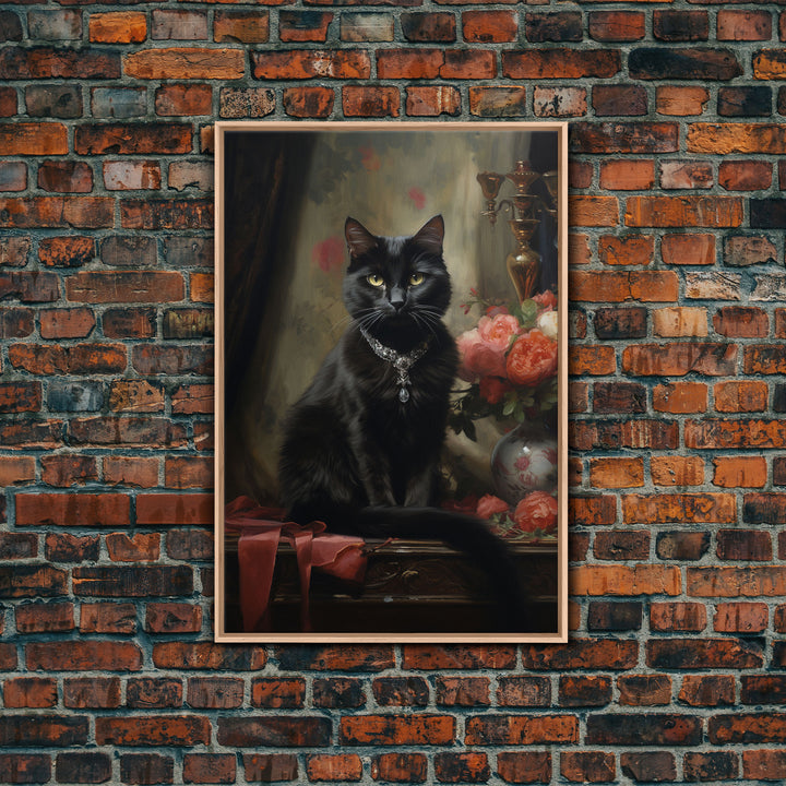 The Witch's Familiar, Black Cat Art, Halloween Retro Canvas / Canvas Print, Goth Wall Art, Goth Portrait Art, Goth Art 5x7