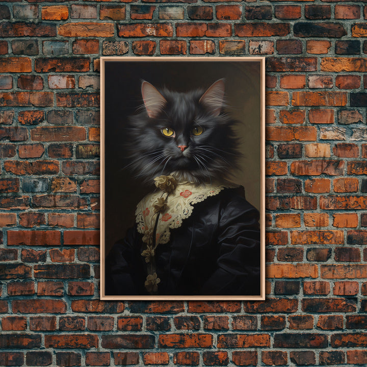 Victorian Cat Portrait, Funny Halloween Decor, Cute Cat Halloween Art, Framed Canvas Print