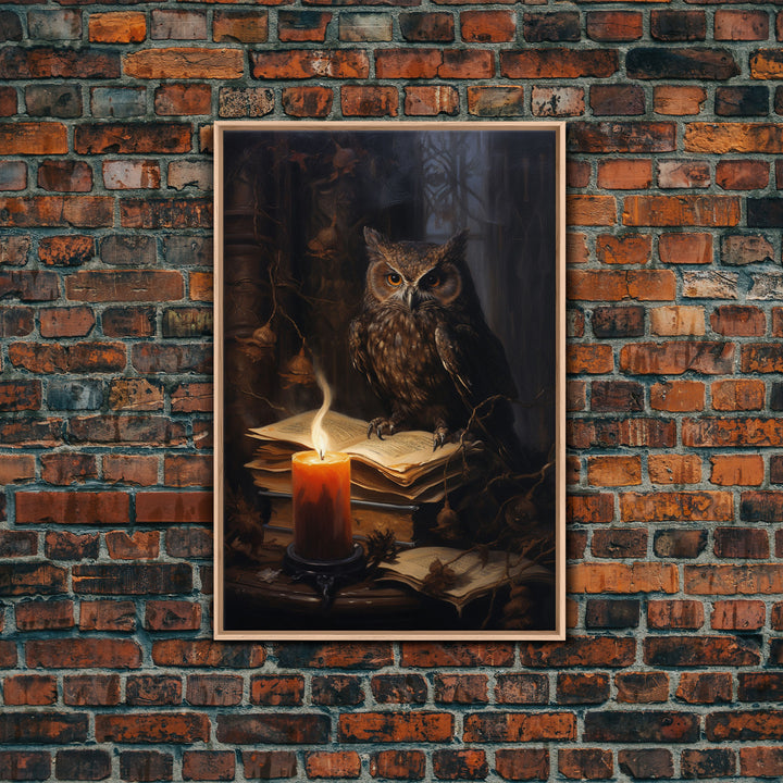 The Witch's Familiar, Framed Canvas Print, Halloween Decor, Halloween Canvas Art, Victorian Owl Oil Painting