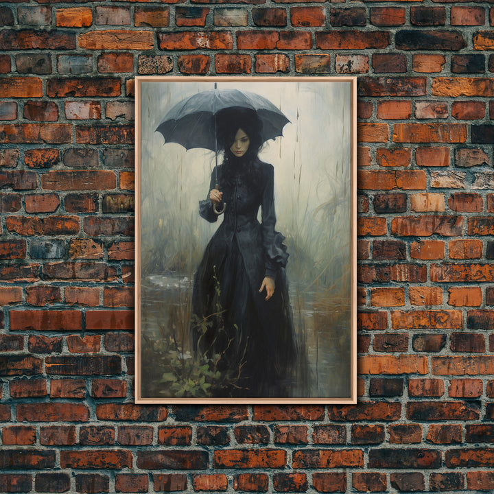 Victorian Witch In The Rain, Halloween Decor, Framed Canvas Print, Halloween Poster Art, Victorian Oil Painting, Goth Decor