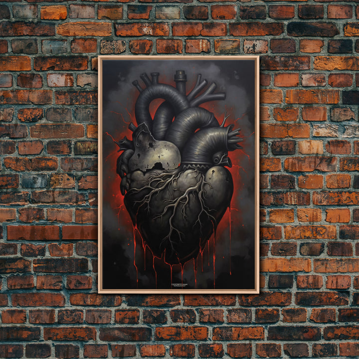 The Dark Heart, Macabre Decor, Halloween Poster Art / Framed Canvas Print, Goth Decor, Goth Art, Black Heart