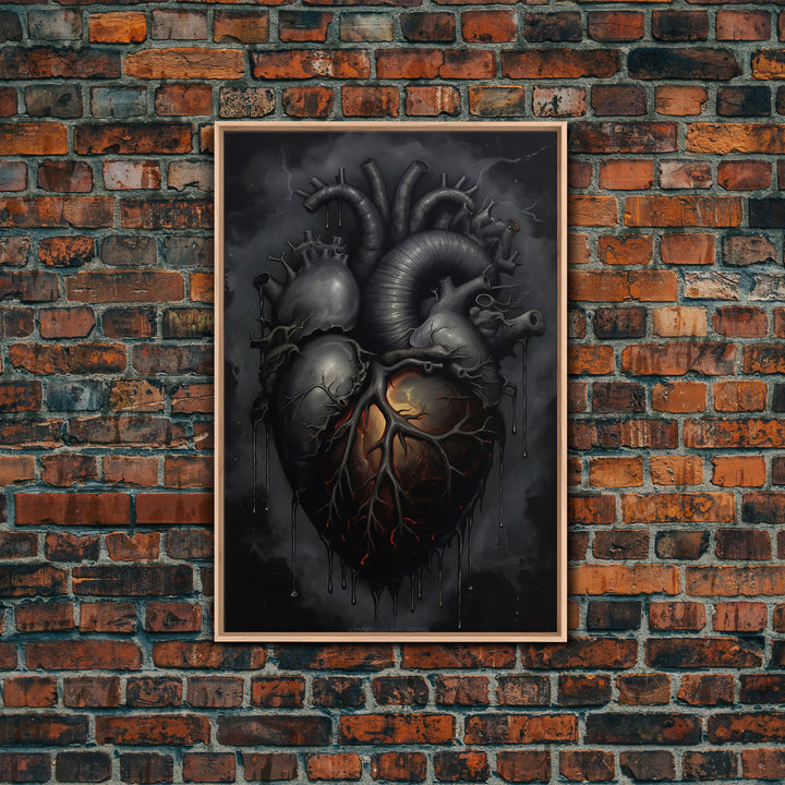 The Dark Heart, Macabre Decor, Halloween Poster Art / Framed Canvas Print, Goth Decor, Goth Art, Black Heart