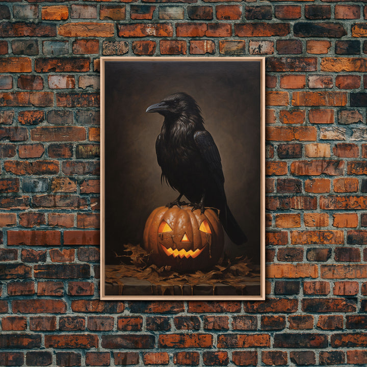 The Raven, Halloween Canvas Print / Framed Canvas, Victorian Gothic Oil Painting Print, Crow Decor, Macabre Horror Prints