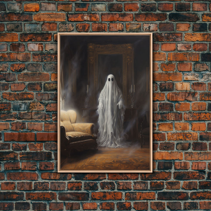 The Ghost In The Mirror, Ghost Print, Framed Canvas, Halloween Canvas Print, Horror Print, Macabre Dark Academia Wall Art