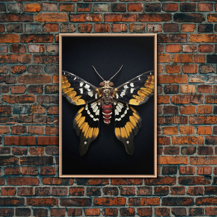 Framed Death Head Moth Canvas Print, Acherontia, Taxidermy Art, Dried Butterfly Print, Bug Wall Art Hanging Decor, Goth Art, Halloween Art