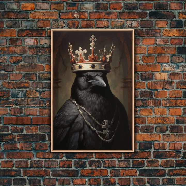 King Raven Print, Vintage Canvas, Art Canvas Print, Dark Academia, Gothic Victorian Crow, Cool Halloween Decorations, Framed Canvas Print