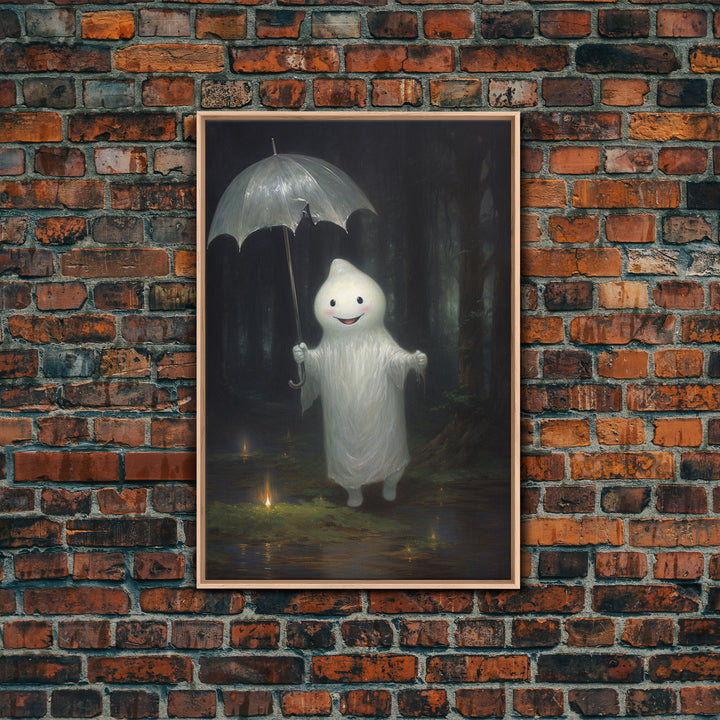 The Playground Ghost, Funny Halloween, Vintage Halloween Canvas, Framed Canvas Print, Cute Wall Art, Ghost On A Swing, Macabre Goth Art