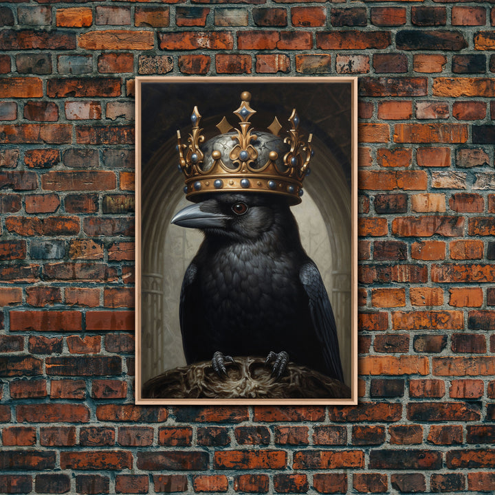 King Of The Ravens, Dark Academia, Gothic Decor, Witch's Familiar, Framed Canvas Print or Canvas, Crow Portrait, Halloween Decor Art