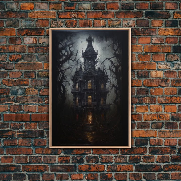 The Haunted House, Framed Canvas Art, Painting Of Haunted Victorian Mansion, Dark Academia, Halloween Decorations, Halloween Art