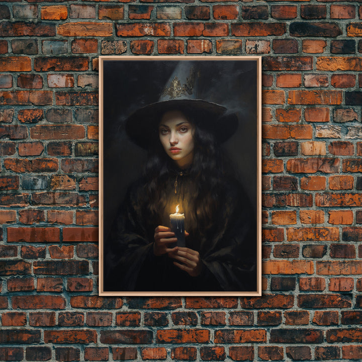 The Witch And The Candle, Gothic Victorian Art, Framed Canvas Print, Halloween Canvas, Halloween Decoration, Dark Academia Gothic Art