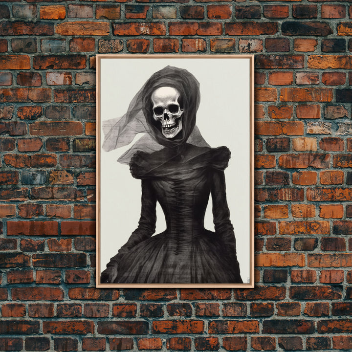 The Widow, Macabre Skeleton Painting, Halloween Canvas Print, Framed Canvas Wall Art, Horror Prints,  Dark Arts Skeleton Painting