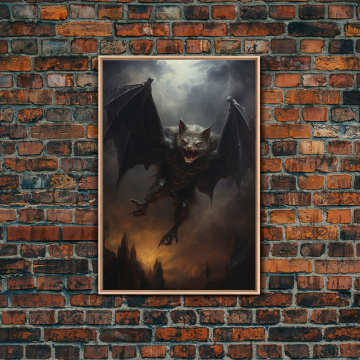 Vampire Bat In The Night, Art Canvas Print, Dark Academia, Halloween Bat Print, Halloween Decor, Monster Print, Macabre Art