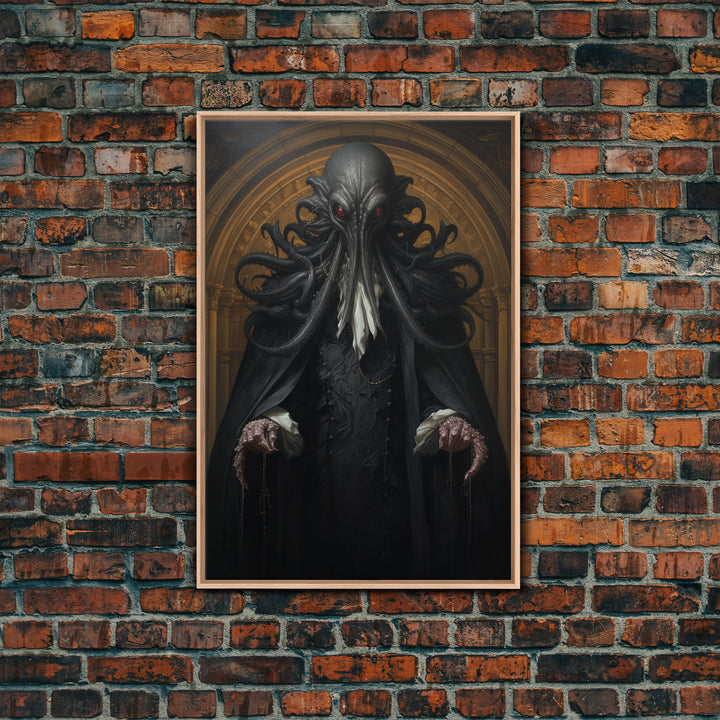 Victorian Portrait of Cthulhu, Gothic Art, Framed Canvas Print, Halloween Decor, The Gentleman Cthulhu, Goth Art