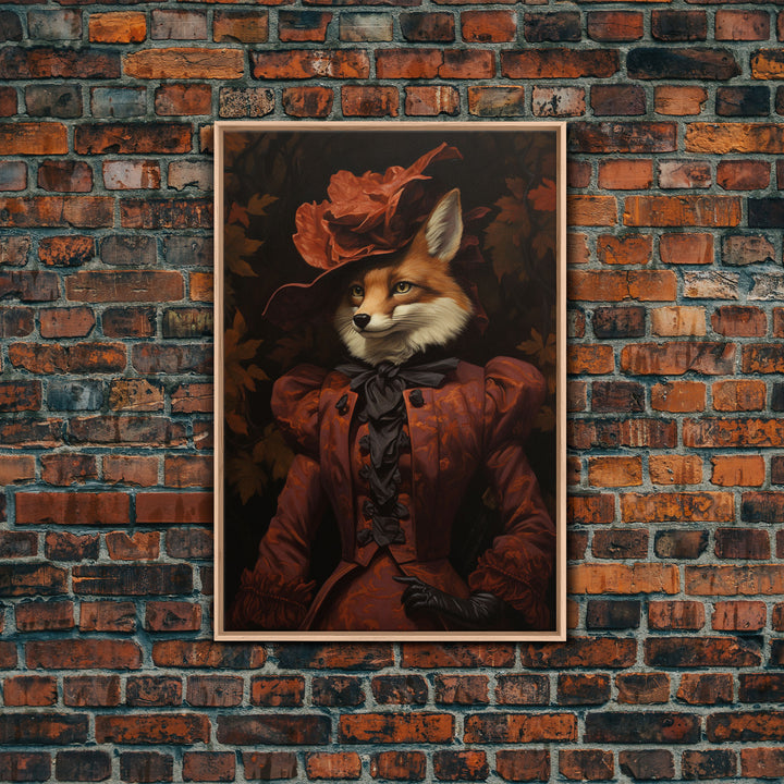 Victorian Lady Fox, Framed Canvas or Canvas Print, Halloween Decor, Dark Academia, Funny Halloween Decorations