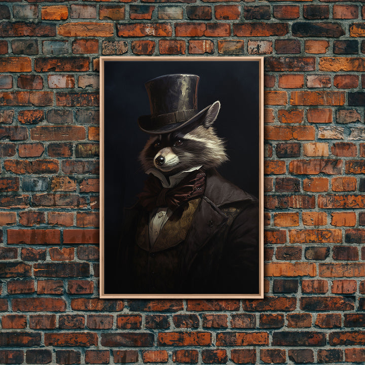 Funny Raccoon Art, Framed Canvas Print Or Poster, Funny Halloween Art, Victorian Raccoon Oil Painting Portrait, Victorian Business Raccoon