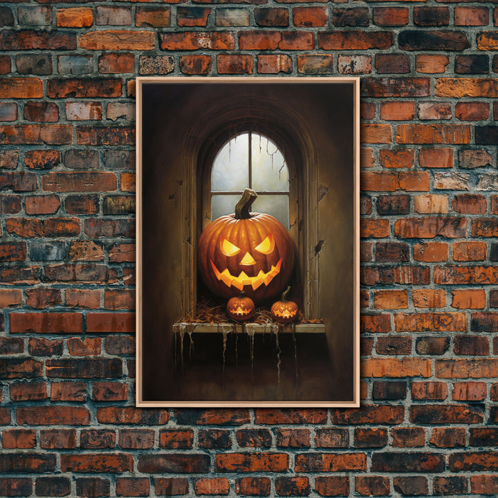 Jack O Lantern In The Window, Trick or Treat, Halloween Print, Art Canvas Print, Halloween Decor, Halloween Art, Spooky Halloween Decoration