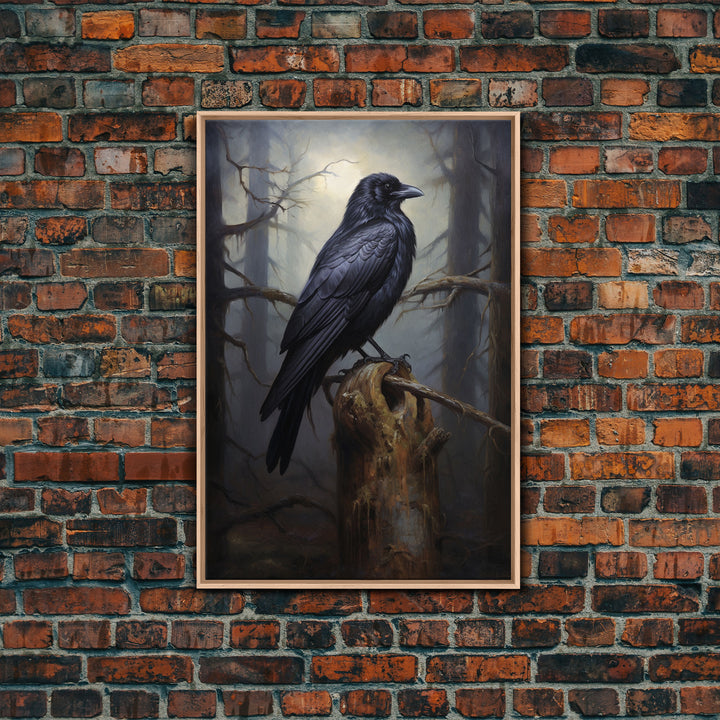 The Raven, Cool Halloween Art, Framed Canvas Print, Dark Wall Art, Dark Academia, Goth Art, Hallowen Wall Decoration