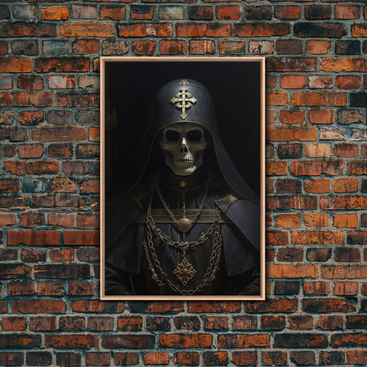 The Preacher, Gothic Skeleton Priest, Spooky Halloween Wall Art, Canvas Print, Framed Halloween Canvas Print, Dark Academia, Goth Art