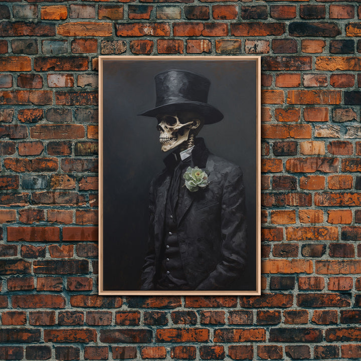 The Dapper Gentleman Skeleton, Spooky Halloween Wall Art, Canvas Print, Framed Halloween Canvas Print, Dark Academia, Goth Art