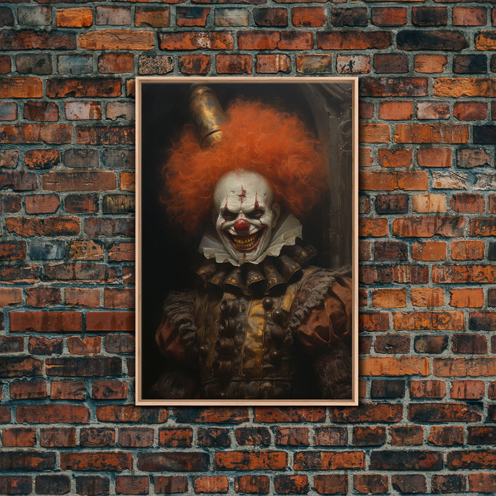 Scary Victorian Clown, Coulrophobia, Framed Canvas Print, Victorian Gothic Halloween Art, Oddities and Curiosities, Halloween Decoration