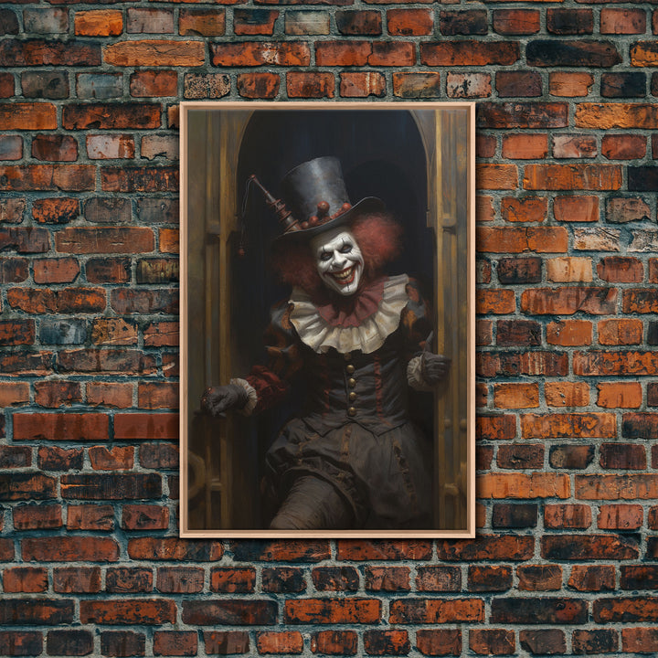 Scary Victorian Clown, Coulrophobia, Framed Canvas Print, Victorian Gothic Halloween Art, Oddities and Curiosities, Halloween Decoration