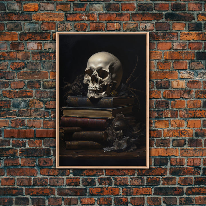 The Witch's Library, Dark Academia, Skull Art, Framed Canvas Print, Halloween Canvas Art, Spooky Goth Art, Victorian Horror Decor