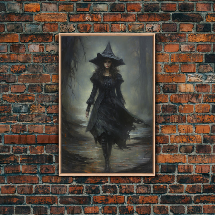 The Witch, Witch Decor, Halloween Witch, Framed Canvas, Retro Hallowen Wall Art, Halloween Canvas, Witch Painting, Gothic Victorian Art