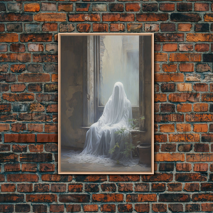 The Haunting, Ghost In The Window, Halloween Decor, Framed Canvas Print