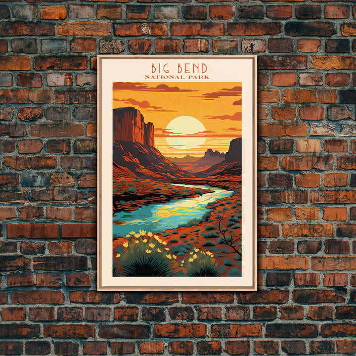 Big Bend National Park, Framed Wall Art Canvas Print, Travel Poster, Texas Travel Art, Roadtrip Decor, Cool Art, Retro State Park Art