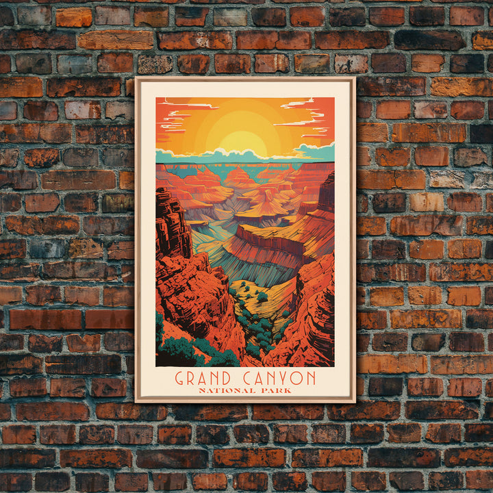 Grand Canyon National Park Travel Poster Art, Canvas Print Wall Art, Arizona Travel Art, Midcentury Modern Travel Decor, MCM Wall Art