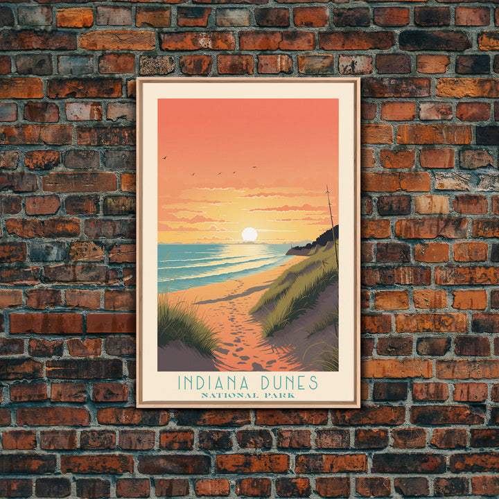 Indiana Dunes National Park Travel Poster Art, Canvas Print Wall Art, Indiana Travel Art, Midcentury Modern Travel Decor, Wall Art