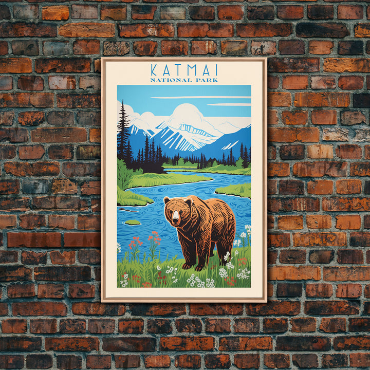 Katmai National Park, Alaska Travel Art, National Park Print, Minimalist Travel Art, Midcentury Modern Retro Style Landscape