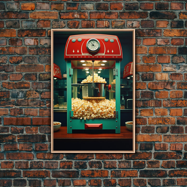 Popcorn Machine, Game Room Wall Art, Movie Wall Art, Canvas Print, Wall Hanging, Portrait Art, New Homeowner Gift, Dining Room Prints