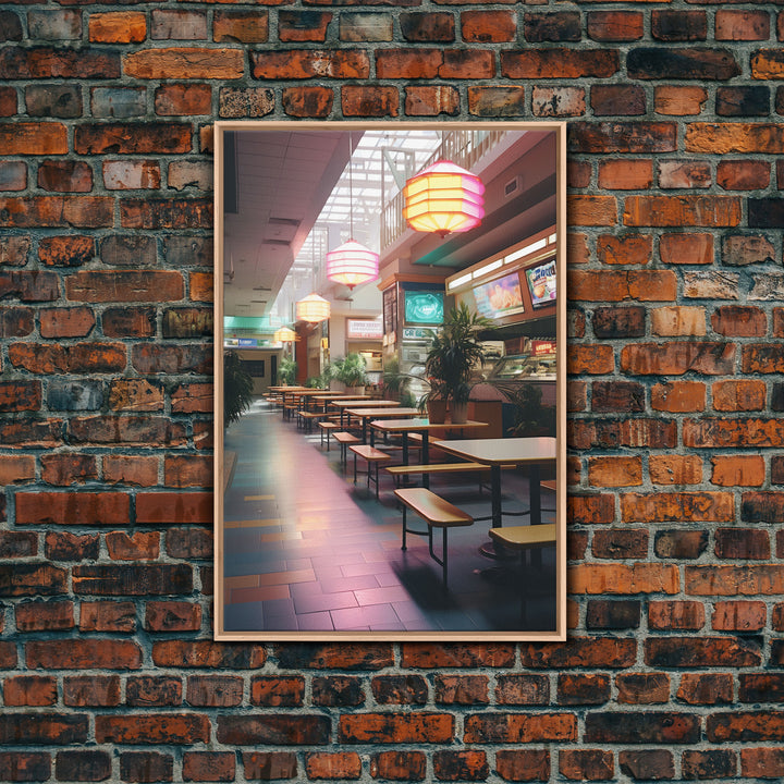 Retro Mall Wall Art, Food Court Art, Canvas Print, Wall Hanging, Portrait Art, First Home Gift, Tiny House Decor